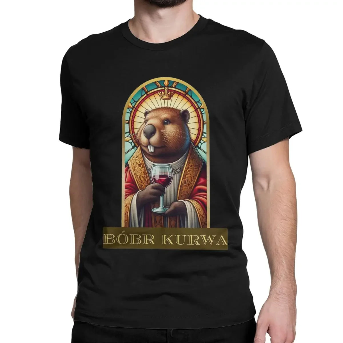 Casual Saint Kurwa Bobr Bober Beaver Boberek TShirts Men Pure Cotton T Shirt Short Sleeve Tee Shirt Graphic Printed Clothing