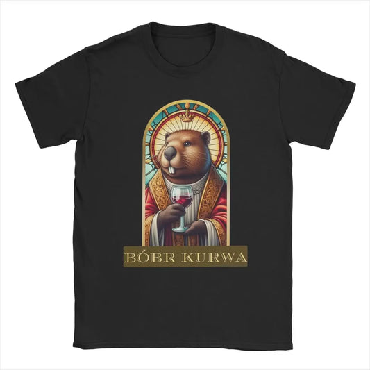 Casual Saint Kurwa Bobr Bober Beaver Boberek TShirts Men Pure Cotton T Shirt Short Sleeve Tee Shirt Graphic Printed Clothing