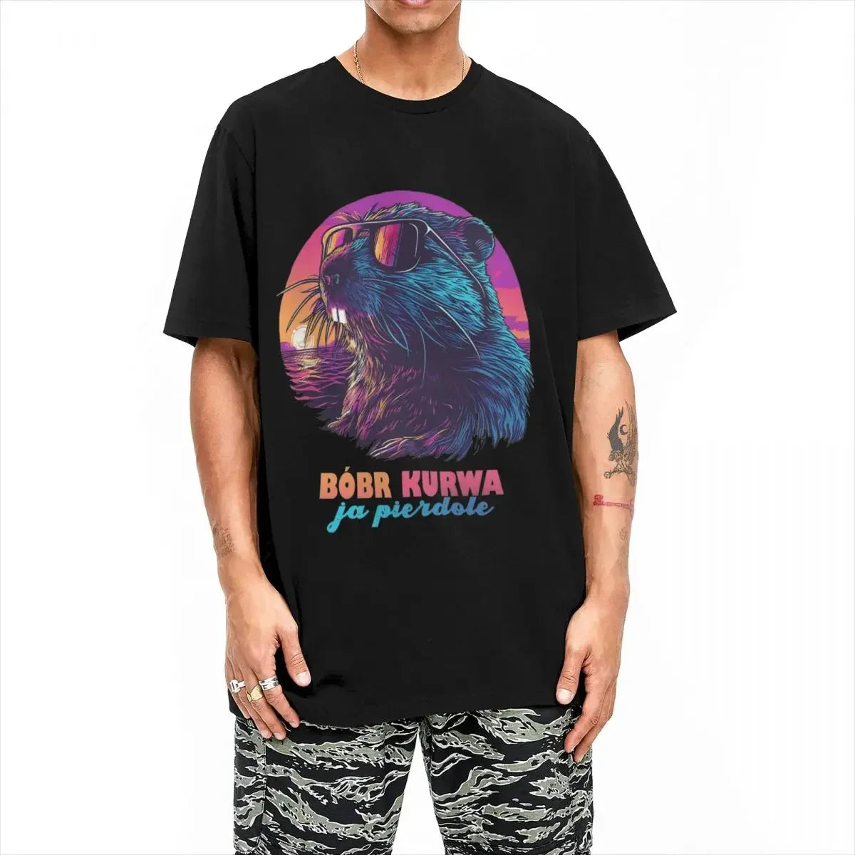 Couple T Shirt Synthwave Polish Beaver Meme Bobr Bober Kurwa TShirts Novelty Summer Tee Shirt Streetwear Design Cotton Tops