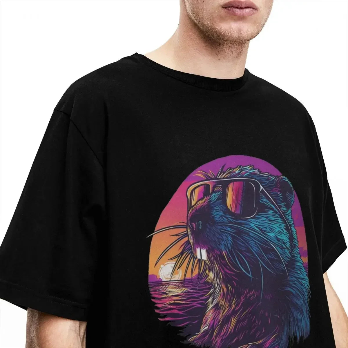 Couple T Shirt Synthwave Polish Beaver Meme Bobr Bober Kurwa TShirts Novelty Summer Tee Shirt Streetwear Design Cotton Tops