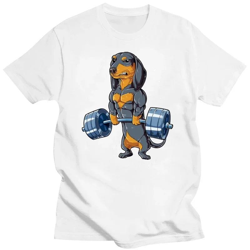 Dachshund Dog Weightlifting Funny Deadlift Gym T Shirts Graphic Cotton Streetwear Short Sleeve Birthday Gifts Summer Tshirt