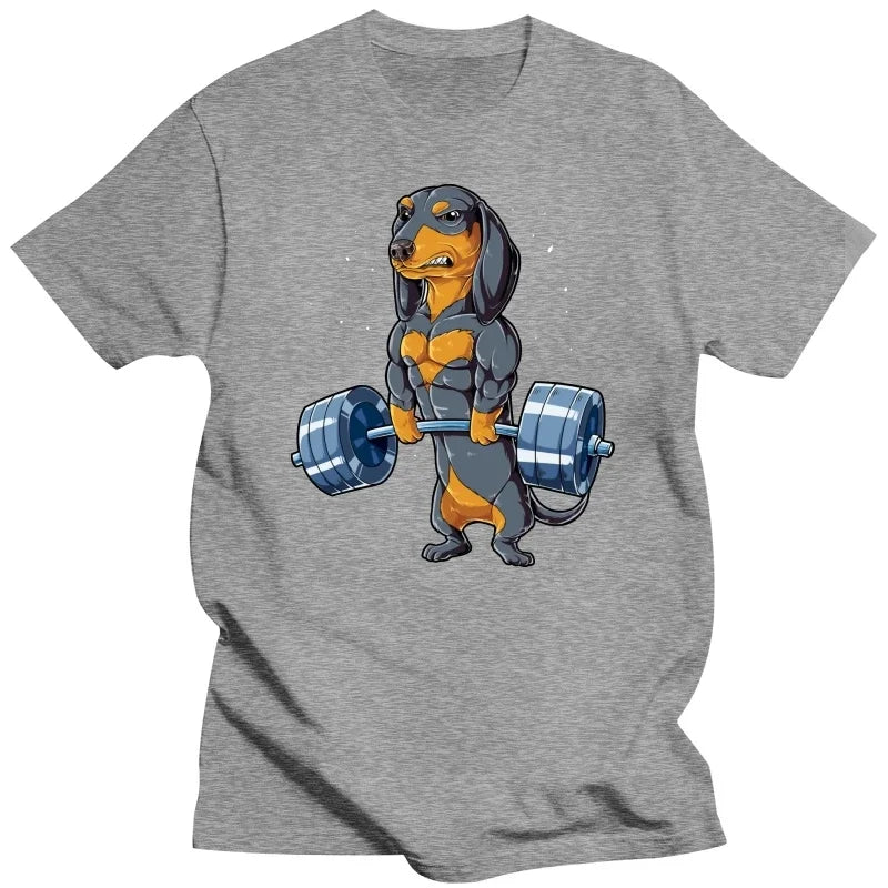 Dachshund Dog Weightlifting Funny Deadlift Gym T Shirts Graphic Cotton Streetwear Short Sleeve Birthday Gifts Summer Tshirt