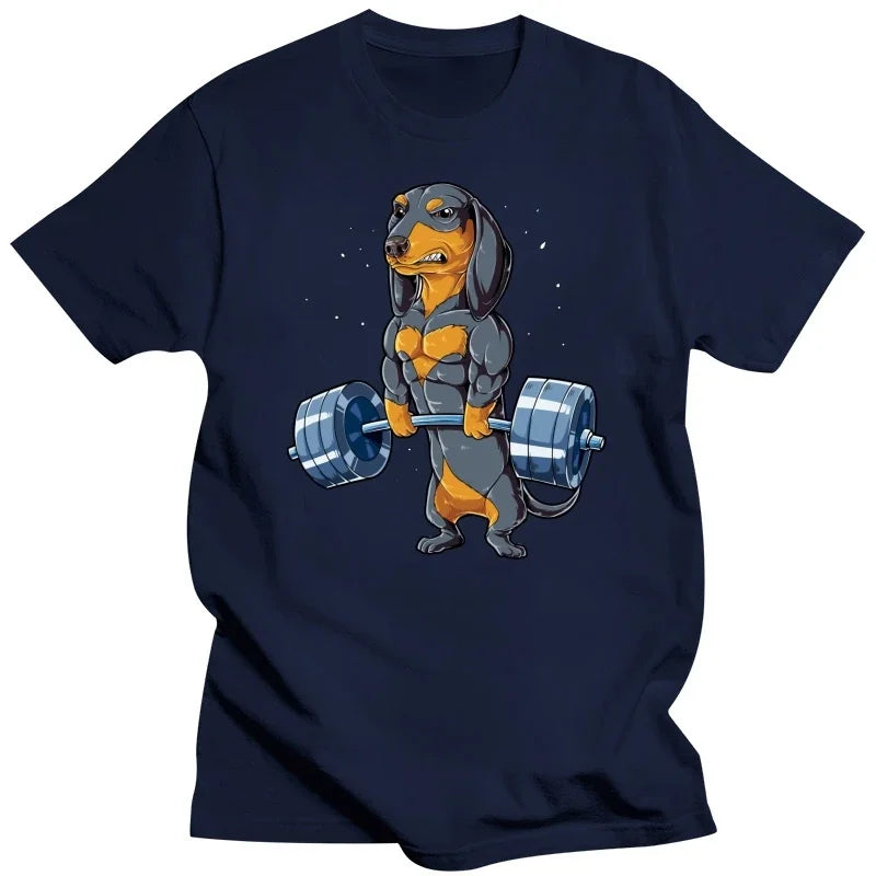 Dachshund Dog Weightlifting Funny Deadlift Gym T Shirts Graphic Cotton Streetwear Short Sleeve Birthday Gifts Summer Tshirt