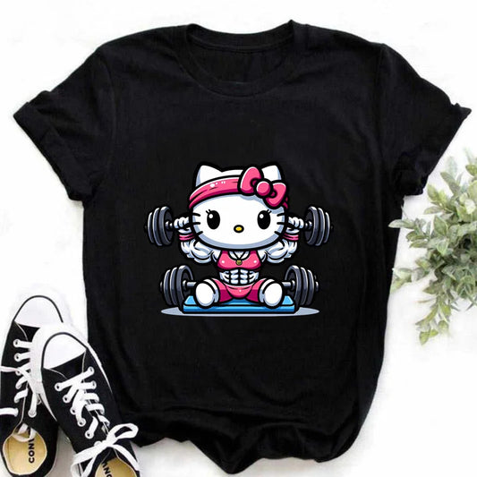 Funny HelloKitty Printed Tshirt Anime Kuromis Pattern Summer Cotton Women Casual Harajuku Tshirt High Street Womens Clothing