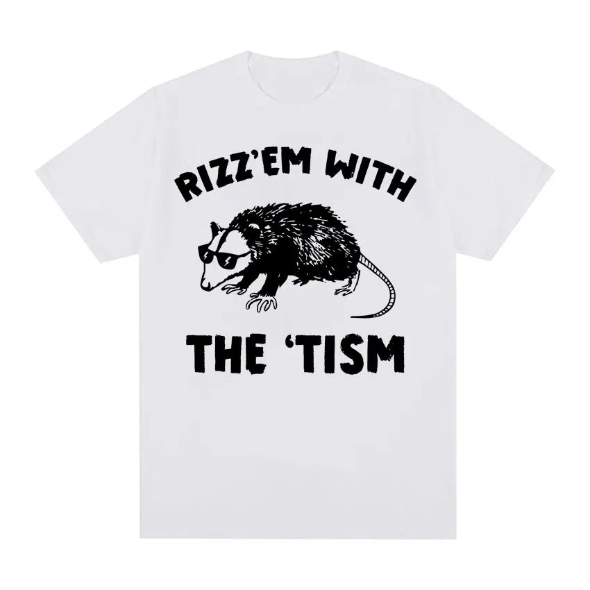 Funny Rizz Em with The Tism Rat Cute Meme Tee Shirt Men Women Fashion Casual Retro Tshirt ONeck 100 Cotton T Shirt Streetwear