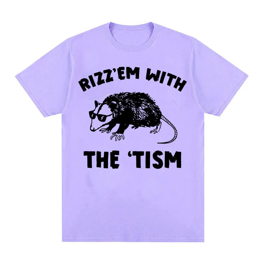 Funny Rizz Em with The Tism Rat Cute Meme Tee Shirt Men Women Fashion Casual Retro Tshirt ONeck 100 Cotton T Shirt Streetwear