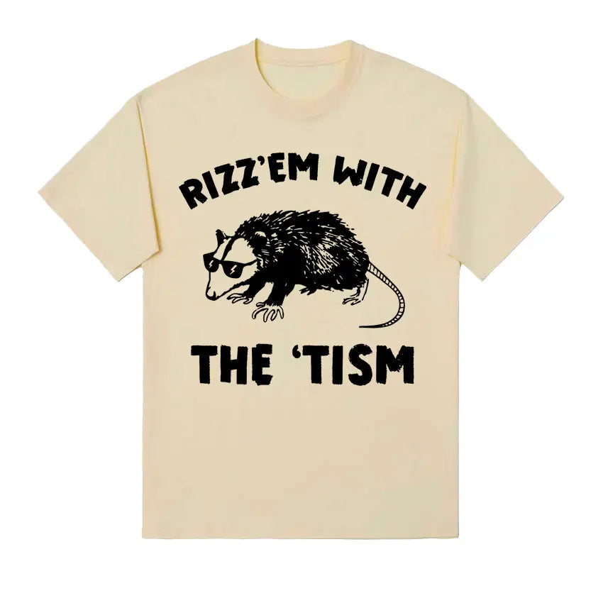 Funny Rizz Em with The Tism Rat Cute Meme Tee Shirt Men Women Fashion Casual Retro Tshirt ONeck 100 Cotton T Shirt Streetwear