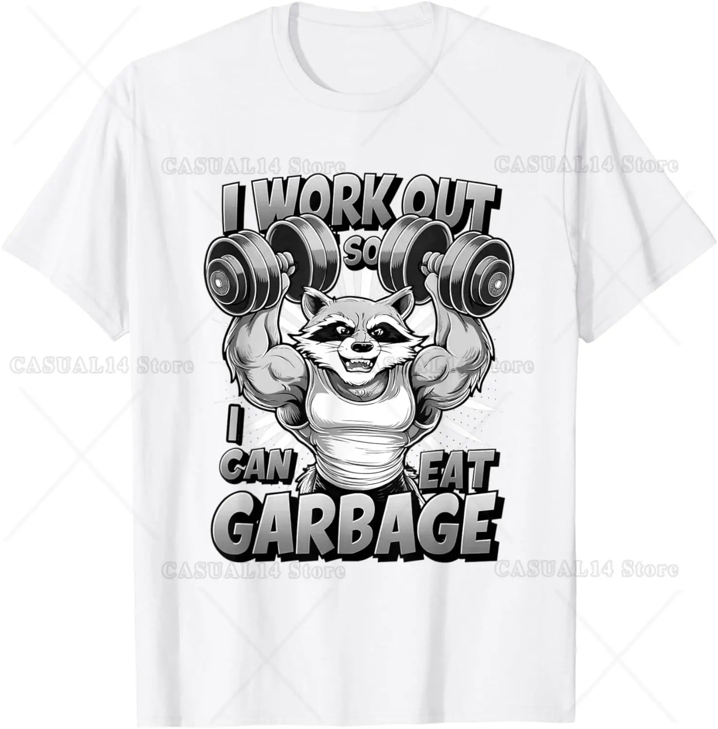 Raccoon Work Out So I Can Eat Garbage Junk Food Exercise TShirt Adults Cotton Short Sleeve COTTON