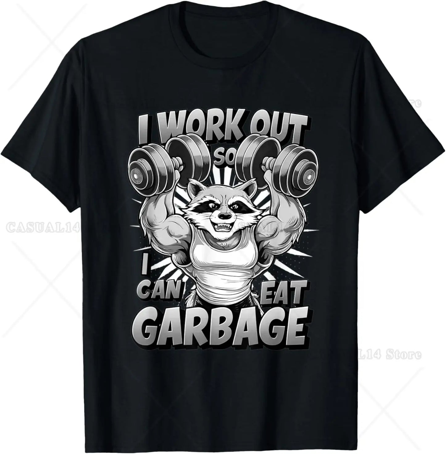 Raccoon Work Out So I Can Eat Garbage Junk Food Exercise TShirt Adults Cotton Short Sleeve COTTON