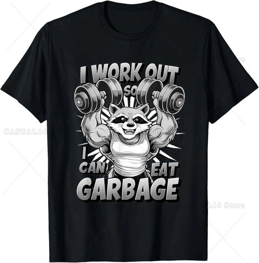 Raccoon Work Out So I Can Eat Garbage Junk Food Exercise TShirt Adults Cotton Short Sleeve COTTON