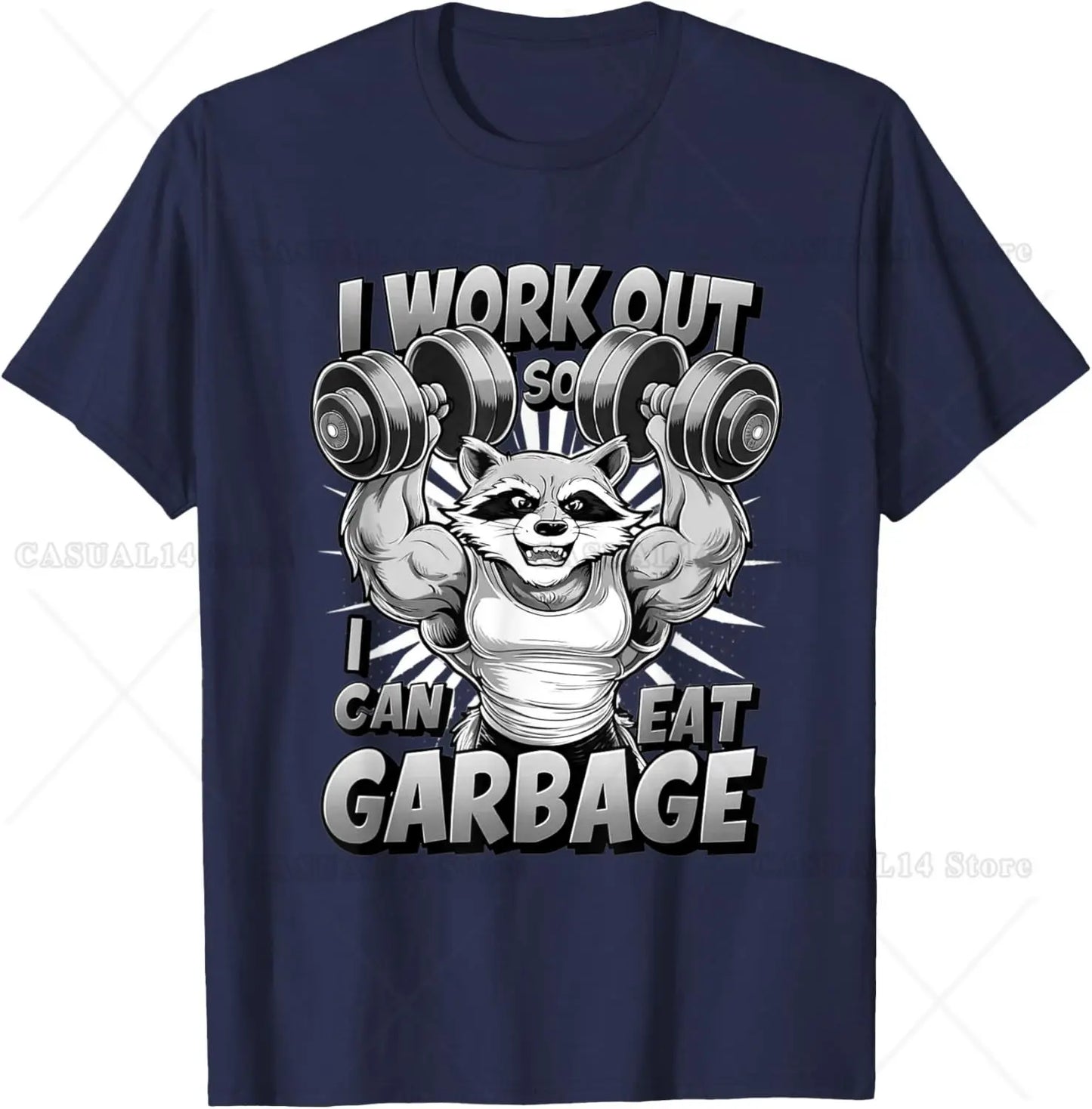 Raccoon Work Out So I Can Eat Garbage Junk Food Exercise TShirt Adults Cotton Short Sleeve COTTON