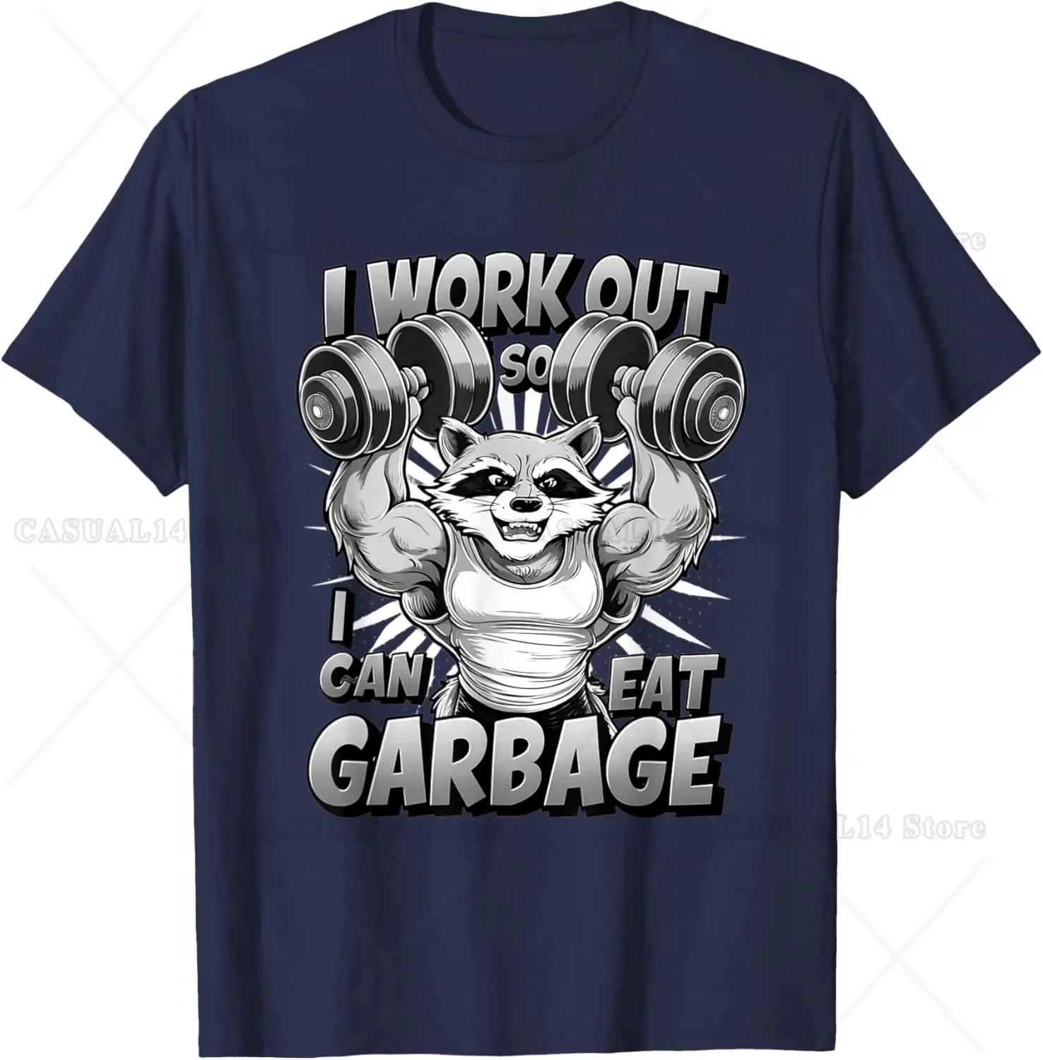 Raccoon Work Out So I Can Eat Garbage Junk Food Exercise TShirt Adults Cotton Short Sleeve COTTON