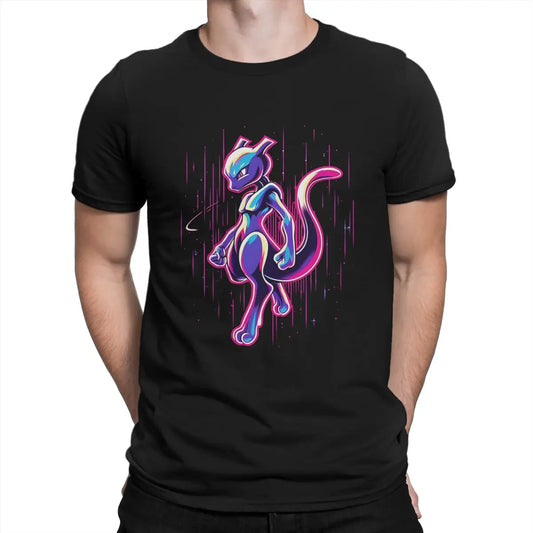 Japanese Anime Game Mewtwo T Shirts Men Pure Cotton Novelty TShirt Round Collar Pokemon Tees Short Sleeve Clothing Gift Idea