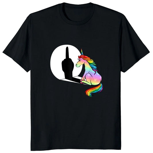 Unicorn Middle Finger Fxk T Shirt Women Mens TShirt 100 Cotton Streetwear Tshirts Anime Clothes Four Seasons